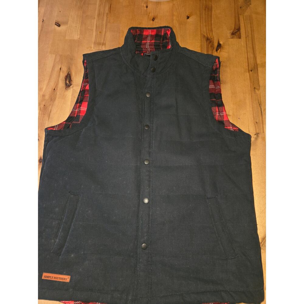 Simply Southern Dark Blue Vest with Red Plaid Lining Size L